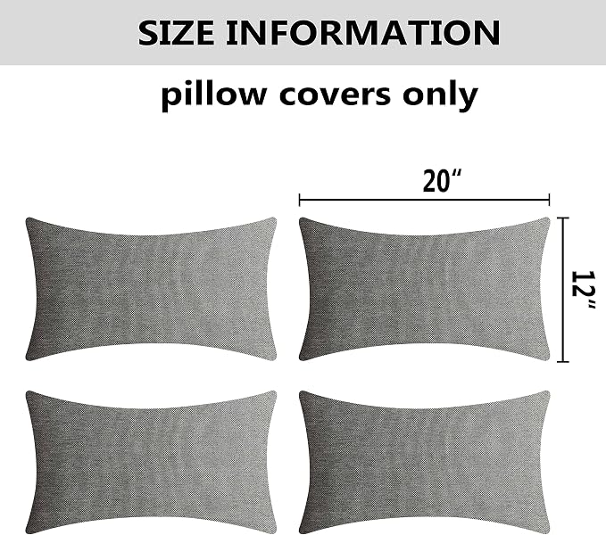 Home Brilliant Patio Pillow Covers Outdoor Waterproof Linen Throw Pillow Covers Lumbar Rectangle Accent Pillow Cases for Bed Room Indoor Outside, 4 Pieces, 12x20inches(30x50 cm) Light Grey