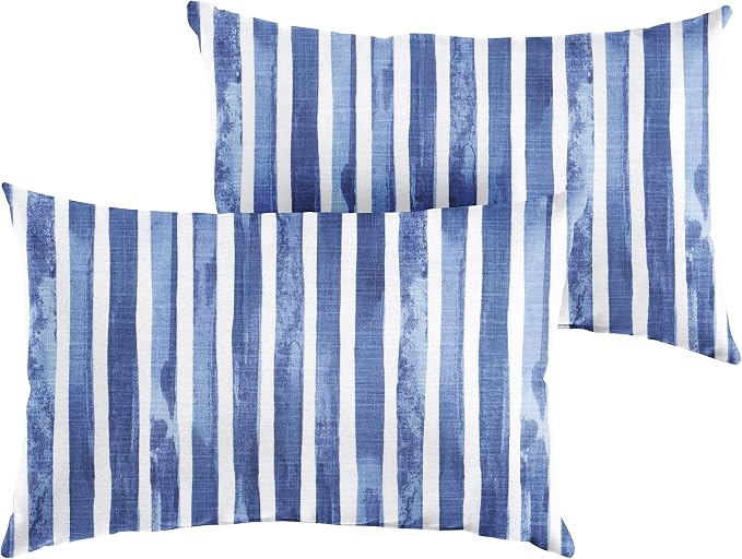 Sorra Home Nelson Commodore Blue Outdoor/Indoor Knife Edge Pillow Set of Two 24 x 12 x 6