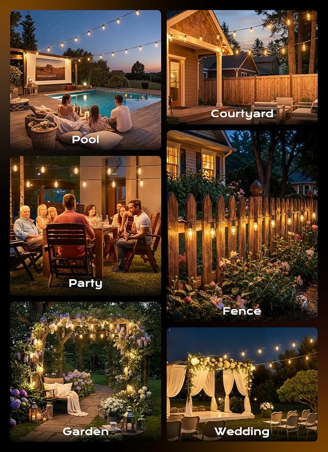 Minetom Outdoor String Lights with Remote 37FT, ST38 Patio Lights | Waterproof LED Christmas Lights with 3 Modes, Shatterproof Connectable Outside Lights for Backyard Porch Deck Garden Decor
