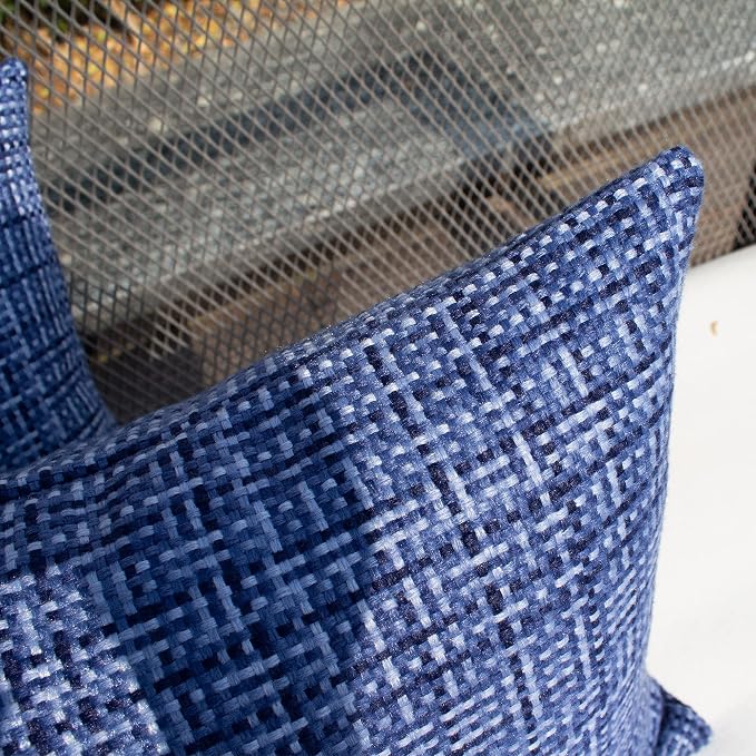 Kevin Textile Outdoor Waterproof 12"x20" Pillow Covers 2 Pack, Navy Blue | Water Resistant, Faux Linen Yarn-dyed, Woven Texture Throw Pillow Covers for Tent Patio Garden Couch Sofa