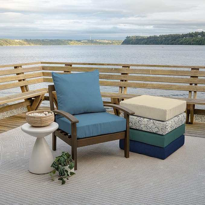 Arden Outdoor Deep Seat Cushion Set, 2-Pack, 24x24, French Blue | Outdoor Sofa, Couch, Conversation Set, Weather-Proof, Rain-Proof, Fade Resistant for Chair, Mold and Mildew Resistant