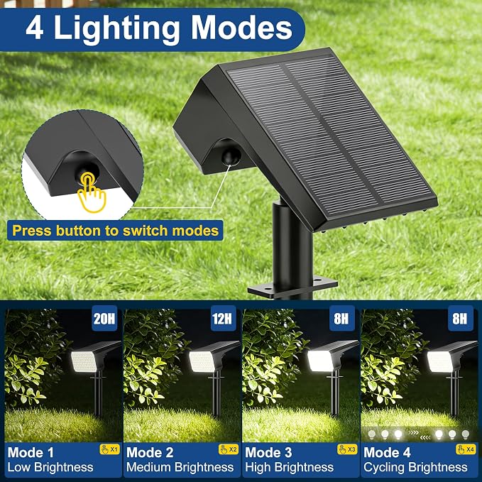 LANSOW Solar Spot Lights Outdoor Waterproof IP67, (8 Pack/90 LED/4 Modes) Solar Landscape Spotlights, 2-in-1 Solar Powered Flood Lights for Yard Garden Pathway Outside Tree, Auto ON/Off(Cool White)
