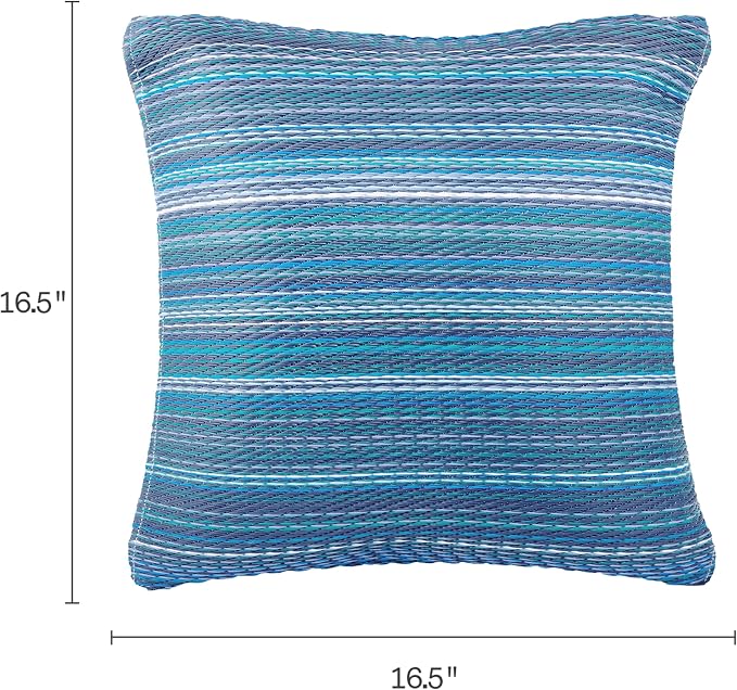 Fab Habitat Outdoor Premium Recycled Plastic Pillow - Waterproof, Fade Resistant - Striped - Patio, Porch, Deck, Balcony - Cancun - Indigo - 16.5" x 16.5"