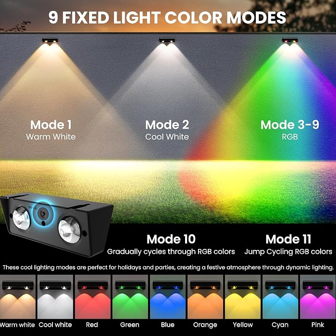 SOLPEX Solar Fence Lights Outdoor, Color Changing,Waterproof IP65, 8 Pack | LED Deck Lighting for Halloween Backyard Wall Step Patio Railing Pool Porch