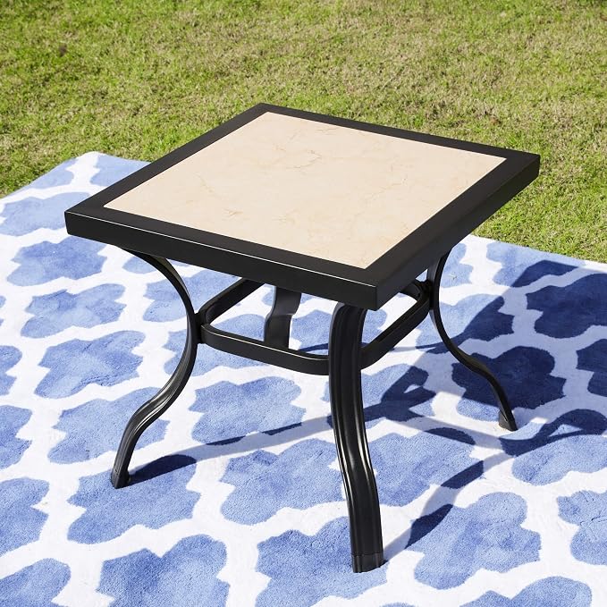 LOKATSE Home Outdoor Patio Bistro Side End Table Square Metal Frame Removable Tile Table Top Dining Coffee Table for Garden Swimming Pool Outdoor Patio Furniture