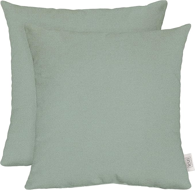 RSH DECOR: Sunbrella Square Throw Pillows Set of 2 | 17" x 17" | Water and Fade-Resistant Performance Fabric | Outdoor Pillow Covers with Down-Alternative Inserts | Made in USA (Restore Mist Green)
