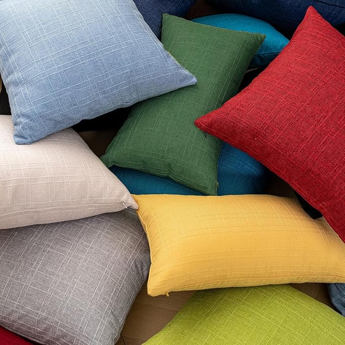 Kevin Textile Outdoor Waterproof 12”x20” Pillow Covers 2 Pack, Dark Green | Water Resistant, Soft Faux Linen-cotton Yarn-dyed Woven Texture Throw Pillow Covers for Tent Patio Garden Couch Sofa