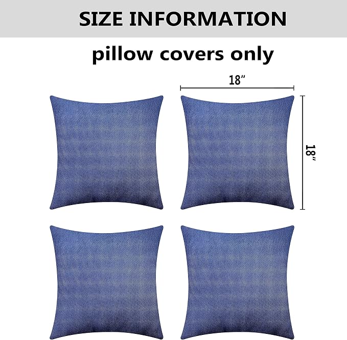 Home Brilliant Outdoor Pillows for Patio Furniture Waterproof Linen Pillow Covers Modern Throw Pillow Covers for Living Room, 4 Pieces, 18 inches(45 x 45cm), Dark Blue