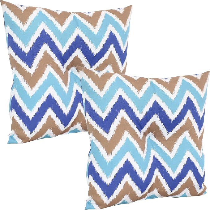 Sunnydaze Tufted Indoor and Outdoor Decorative Throw Pillows - 19-Inch Square Patio Cushions Set of 2 - Weather-Resistant Polyester - Chevron Bliss