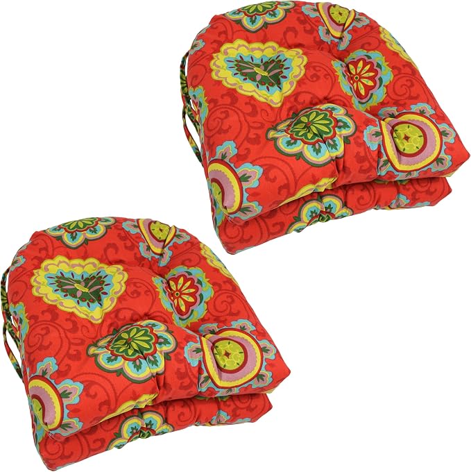 Blazing Needles Spun Polyester Patterned Outdoor U-Shaped Tufted Chair Cushions Set, Set of 4, 16", Farrington Terrace Grenadine