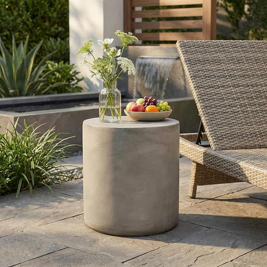 Outdoor Concrete Side Table, Light Gray
