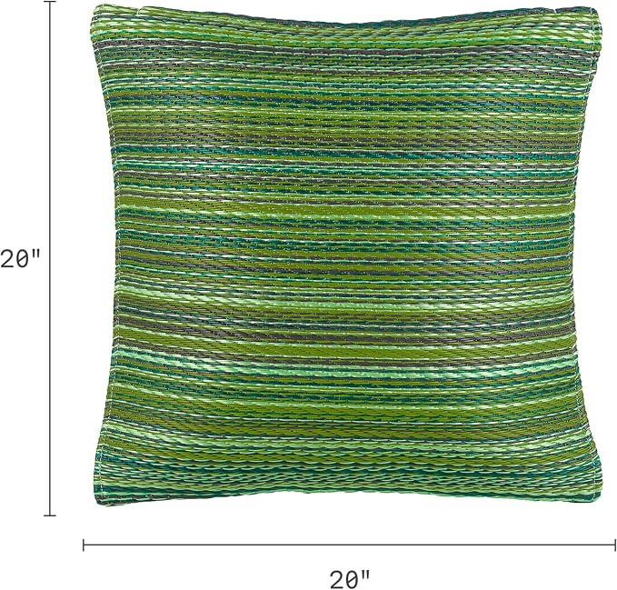Fab Habitat Outdoor Premium Recycled Plastic Pillow - Waterproof, Fade Resistant - Striped - Patio, Porch, Deck, Balcony - Cancun - Green - 20" x 20"