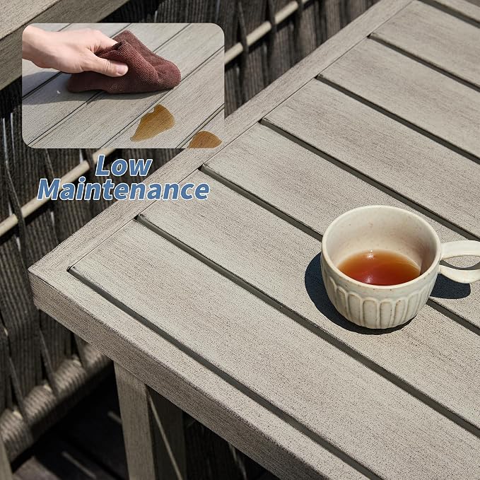 4 Pieces Patio Furniture Set, Outdoor Patio Couch Sofa with Coffee Table, Rope Weave & Aluminum Frame, All-Weather Garden Outdoor Contemporary Sofa with Cushion for Porch Yard Deck, Gray Oak