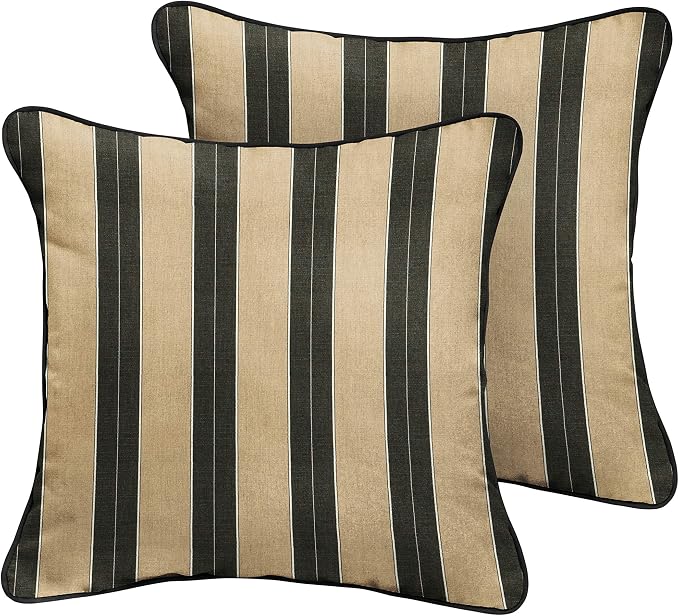 Sorra Home x Sunbrella - Square Pillows (Set of 2), Tan & Black Stripes