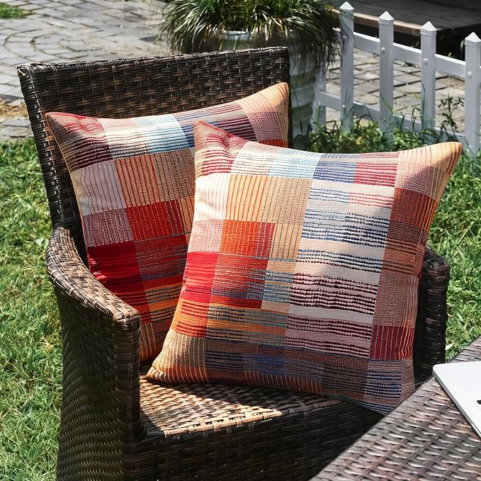 Adabana Patio Striped Outdoor Pillow Covers Waterproof Set of 2, 18"x18" | Colorful Decor, Blue Outdoor Pillows for Patio Furniture Garden Porch