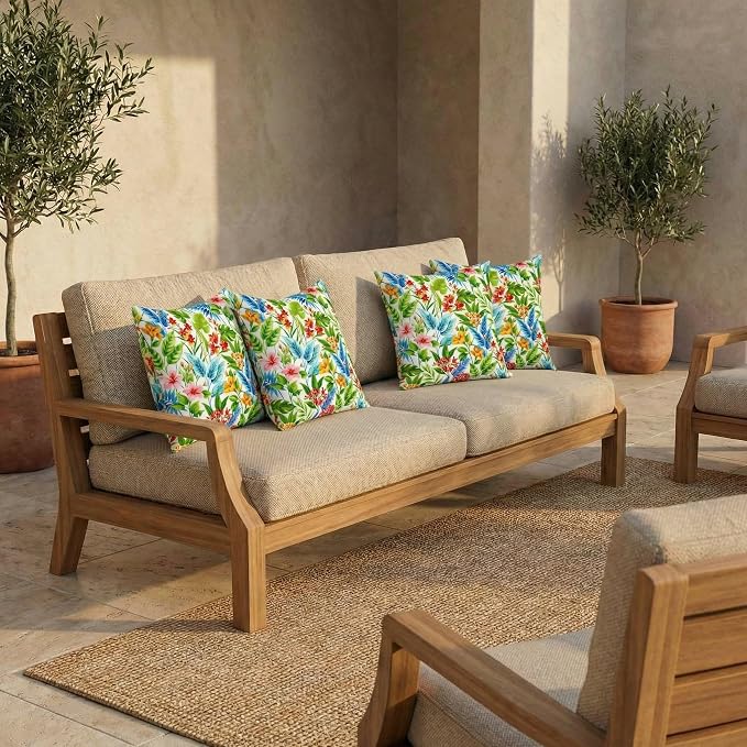 RSH DECOR Square Throw Pillows Set of 4, 17" x 17", Outdoor Pillows Waterproof, Outdoor Pillow Covers, Pillow Covers for Couch, Carena Multi Made in USA