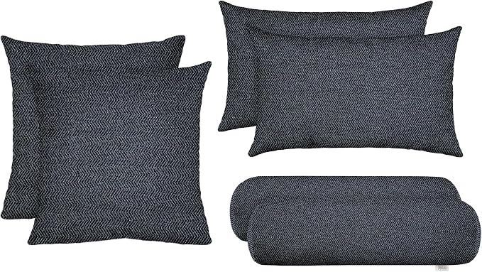 RSH DECOR: 6-Pack Pillow Set | Sunbrella Performance Fabric |Water & Fade-Resistant| 17" Square, 20"x12" Lumbar, 20"x6" Neck Roll | Outdoor Pillows for Patio | Made in USA (Calder Midnight Indigo)