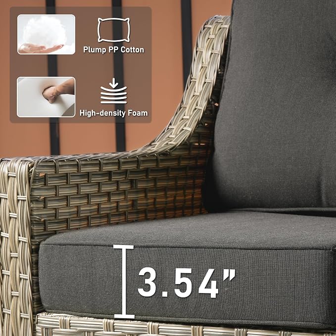 HOOOWOOO 6 Piece Patio Furniture Conversation Sets with Sola Light Table,Outdoor Wicker Furniture with Ottoman, All Weather Resistant Outside High Back Rattan Patio Set(Black)