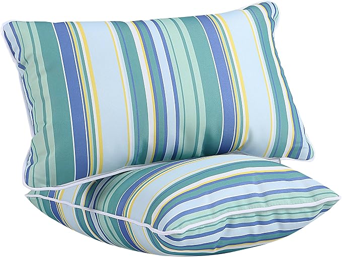 Enipate Outdoor Lumbar Pillows with Inserts, Water Resistant 12 x 20 Inch Striped Toss Pillows for Patio Furniture Decor, Pack of 2