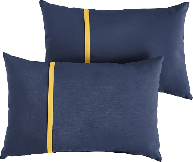 Sorra Home x Sunbrella - Indoor/Outdoor Lumbar Pillows (Set of 2), Canvas Navy & Yellow