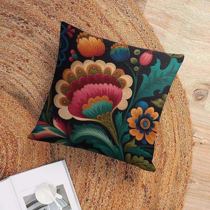 Outdoor Pillows for Patio Furniture Mexican Flowers Cushion Case 20"x20" White Blue Grey Wideflowers Decorations Pillow Covers Pillowcase for Couch Sofa Bedroom Car Living Room