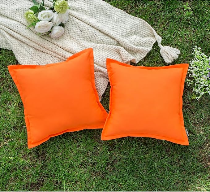 LIGICKY Orange Outdoor Waterproof Pillow Covers 20x18 Inch Pack of 2 Decorative Square Solid Color Pillows with Wide Edge Cushion Cover for Patio Tent Garden Couch Balcony Fall