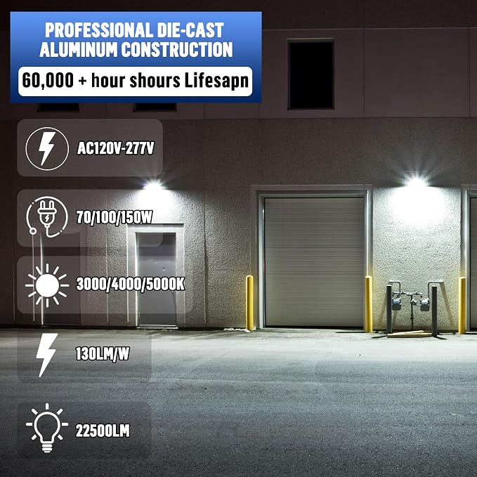 LED Flood Lights Outdoor 35/60/80W and 3000/4000/5000K Adjustable 10400Lm,Dusk-to-Dawn Sensor o Dawn Flood Light for Yard, Garage, Garden,UL Listed,Includes Knuckle Mount