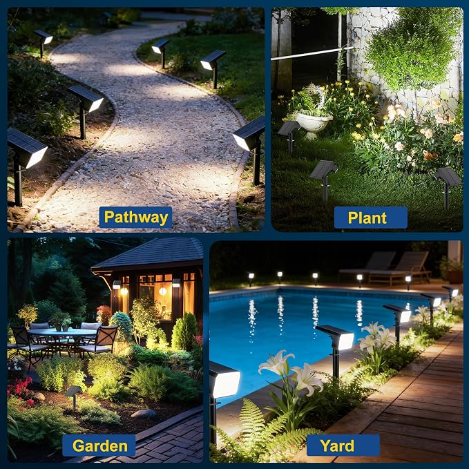 LANSOW 12 Pack Solar Spot Lights Outdoor Waterproof IP67, (90 LED/4 Modes) Solar Landscape Spotlights, 2-in-1 Solar Powered Flood Lights for Yard Garden Pathway Outside Tree, Auto ON/Off(Cool White)
