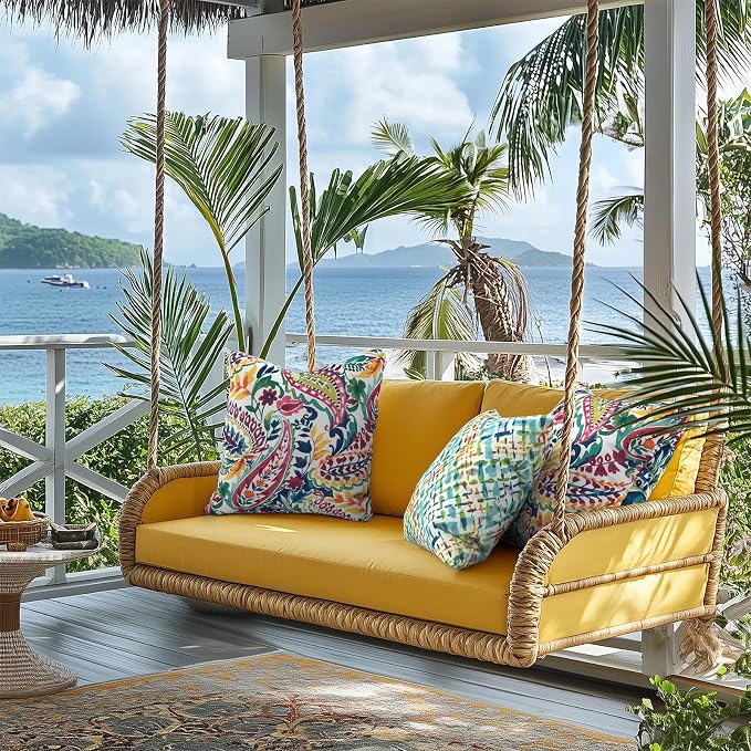 Outdoor Pillow Covers for Patio Furniture 20x20 Inch, Decorative Patio Throw Pillow Covers Set of 2, Modern Square Cushion Cases for Porch Garden Home Office, Vigour Paisley