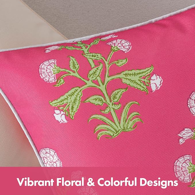 MIULEE Floral Outdoor Pillows Covers with Inserts 18x18 Hot Pink | Set of 2 Waterproof Decorative Throw Pillows with Piping,Vintage Fade Resistant, Patio Furniture Summer Garden Couch Sofa