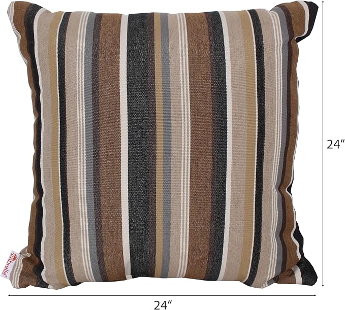 Outdoor/Indoor Sunbrella Throw Pillow Cover Only Square Set of 2 Pieces 24 inch x 24 inch Capitol Espresso Stripe - Insert Not Included, Brown