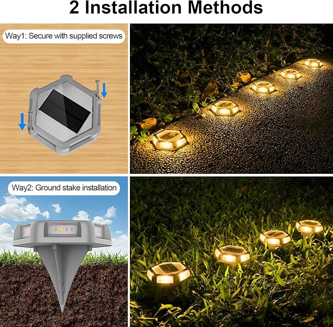 Solar Dock Lights Driveway Deck Lights - 16 Packs Waterproof Outdoor LED Aluminum Dock Lighting Warning Step Light for Driveway Sidewalk Garden Pathway Yard (Warm White,Gray Shell)
