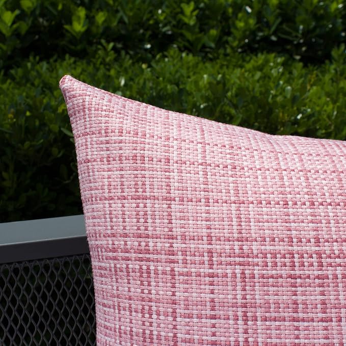 Kevin Textile Outdoor Waterproof 24x24 Inch Pillow Covers 2 Pack, Pink | Water Resistant, Faux Linen Yarn-dyed, Woven Texture Euro Throw Pillow Covers for Tent Patio Garden Couch Sofa