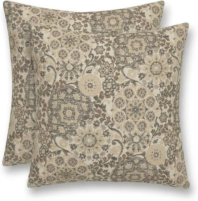 RSH DECOR: Outdura Square Throw Pillows Set of 2 | 24" x 24" | Water and Fade-Resistant Performance Fabric | Outdoor Pillow Covers with Down-Alternative Inserts | Made in USA (Marrakech Espresso)