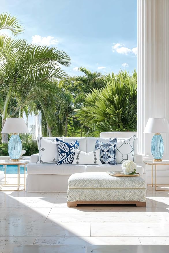 Hofdeco Premium Coastal Hampton Patio Indoor Outdoor Lumbar Pillow Cover Only, 12"x20" Water Repellent for Backyard, Couch, Poolside, Celadon Green Embroidered Chinoise Lucky Knots