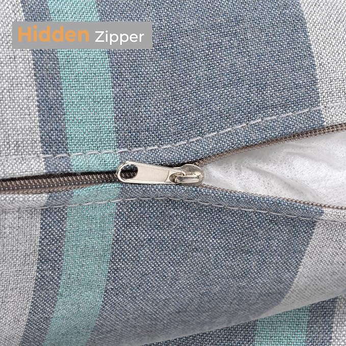 Outdoor Pillows, Patio Decorative Pillows Pack of 2, Waterproof Throw Pillows for Outdoor Furniture, 16× 16 Comfortable Spring Outdoor Pillows for Bed, Couch, Sofa, Grey & Blue Stripe