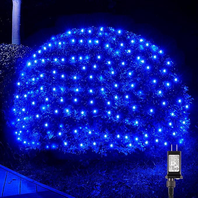 BlcTec Outdoor Christmas Lights 360 LED 9.8ft x 6.6ft Christmas Net Lights with 8 Modes, UL Certified, Timer, Connectable, Waterproof for Trees, Bushes, Shrubs, Yard Outdoor Xmas Decorations, Blue