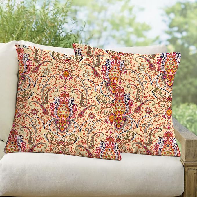 Blue Dahlia Flower Outdoor Pillow Covers 18x18 Inch Set of 2 Waterproof Abstract Floral Summer Decorative Throw Pillow Covers for Patio Furniture Porch Couch Home Decor (Navy Orange)