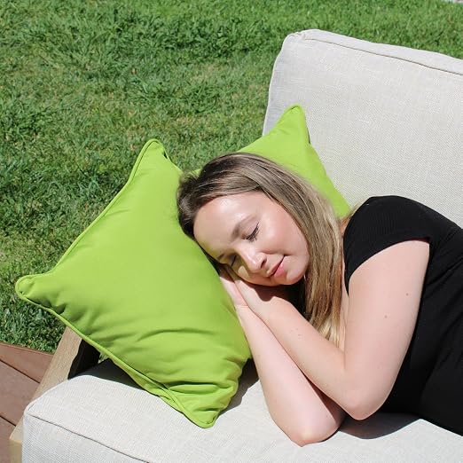 Factory Direct Partners Presidio 18" x 18" Square Decorative Throw Pillow Set with Piping for Indoor/Outdoor Furniture UV, Fade, Weather-Resistant Olefin Fabric (2-Pack) - Lime Green, 13810-LM