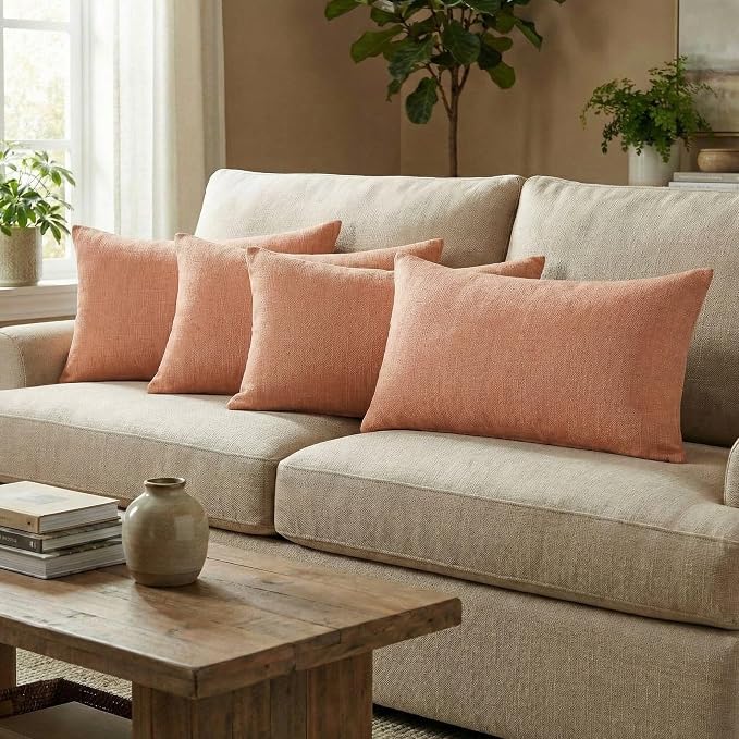 RSH DECOR: Designer Select Sunbrella 26" x 16" Lumbar Throw Pillows Set of 4 | Water and Fade-Resistant Performance Fabric | Indoor Outdoor Accent Pillows | Made in USA (Cast Petal Pink)