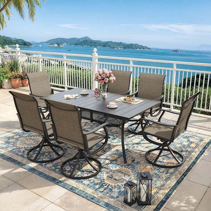 Outdoor Dining Table for 6, 59.2" Rectangle Outdoor Table with Adjustable Umbrella Hole and Storage Shelf, All-Weather Metal Patio Dining Table for Lawn Garden Backyard Deck, Black