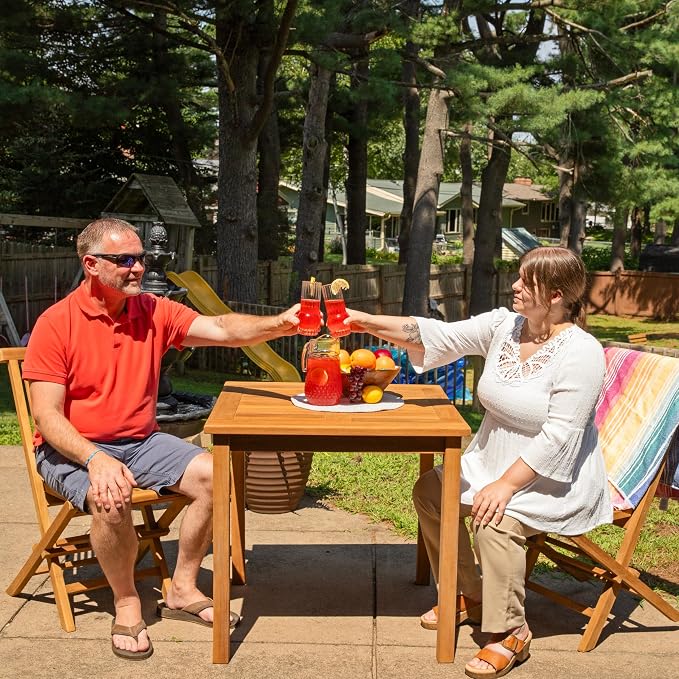 Sunnydaze 4-Person Teak Wood Outdoor Table - Square 32-Inch Patio Dining Table for Outside, Deck, or Balcony - Ideal for Backyard Gatherings