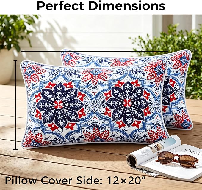 JMGBird Outdoor Lumbar Pillow Waterproof Outdoor Pillow Covers with Insert | 12×20 Outdoor Pillows Waterproof Decorative Pillows Outdoor Thtow Pillows for Patio Furniture