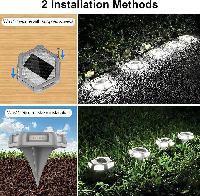 Solar Dock Lights Driveway Deck Lights - 24 Packs Waterproof Outdoor LED Aluminum Dock Lighting Warning Step Light for Driveway Sidewalk Garden Pathway Yard (White)