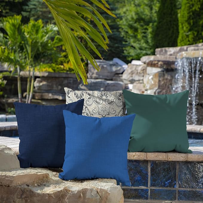Arden Outdoor Toss Pillow, 2-Pack, 16x16, Cobalt Blue | Indoor/Outdoor Décor, Rain-Proof, Fade Resistant, Mold and Mildew Resistant