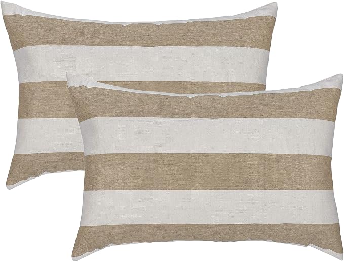 Austin Horn Classics Sunbrella Maxim Heather Beige Stripe Pillow Set, Decorative Pillows, Living Room Throw Pillow Sets, Luxury Everyday Outdoor/Indoor Inserts (Set of 2, 13x20, Boudoir)
