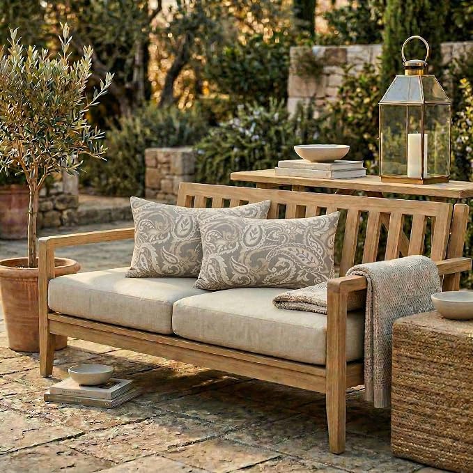 RSH DECOR: Lumbar Throw Pillows Set of 2 | 20" x 12" | Water and Fade-Resistant Performance Fabric | Outdoor Pillow Covers with Down-Alternative Inserts | Made in USA (Ayideal Fossil)
