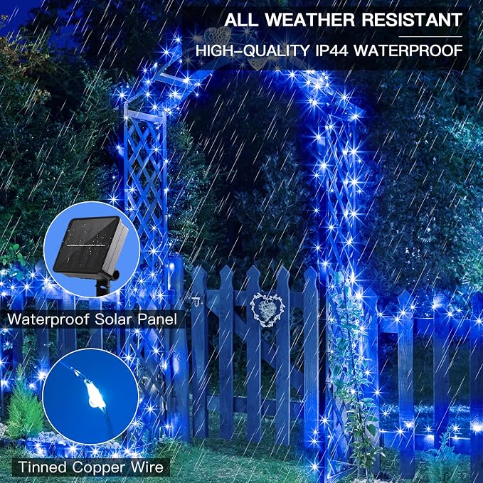 2 Pack 33ft Solar Fairy String Lights Small, 100 Led Blue Solar Fairy Lights Outdoor, 8 Modes Solar Christmas Lights Copper Wire for Trees Garden Patio Yard Deck Fence Party Decorations