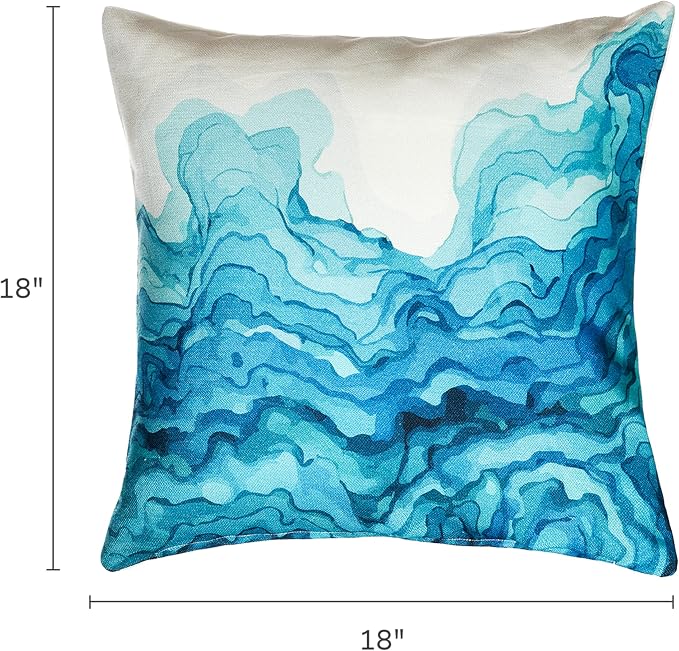Fab Habitat Indoor/Outdoor Pillows Made from Recycled Polyester Yarn - Stain Resistant, Machine Washable, Insert Included - Patio, Deck, Living Room - Watercolor Waves Teal (18" x 18" - Set of 2)