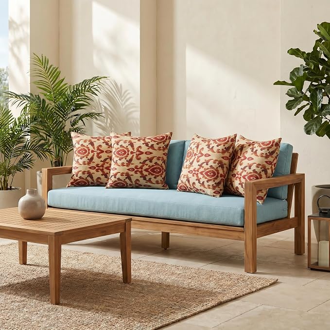 RSH DECOR: Sunbrella Square Throw Pillows Set of 4 | 17" x 17" | Water and Fade-Resistant Performance Fabric | Outdoor Pillow Covers with Down-Alternative Inserts | Made in USA (Bukhara Russet)